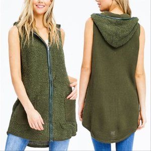 Tops - GREEN SWEATER HOODIE VEST Tops - GREEN SWEATER HOODIE VEST